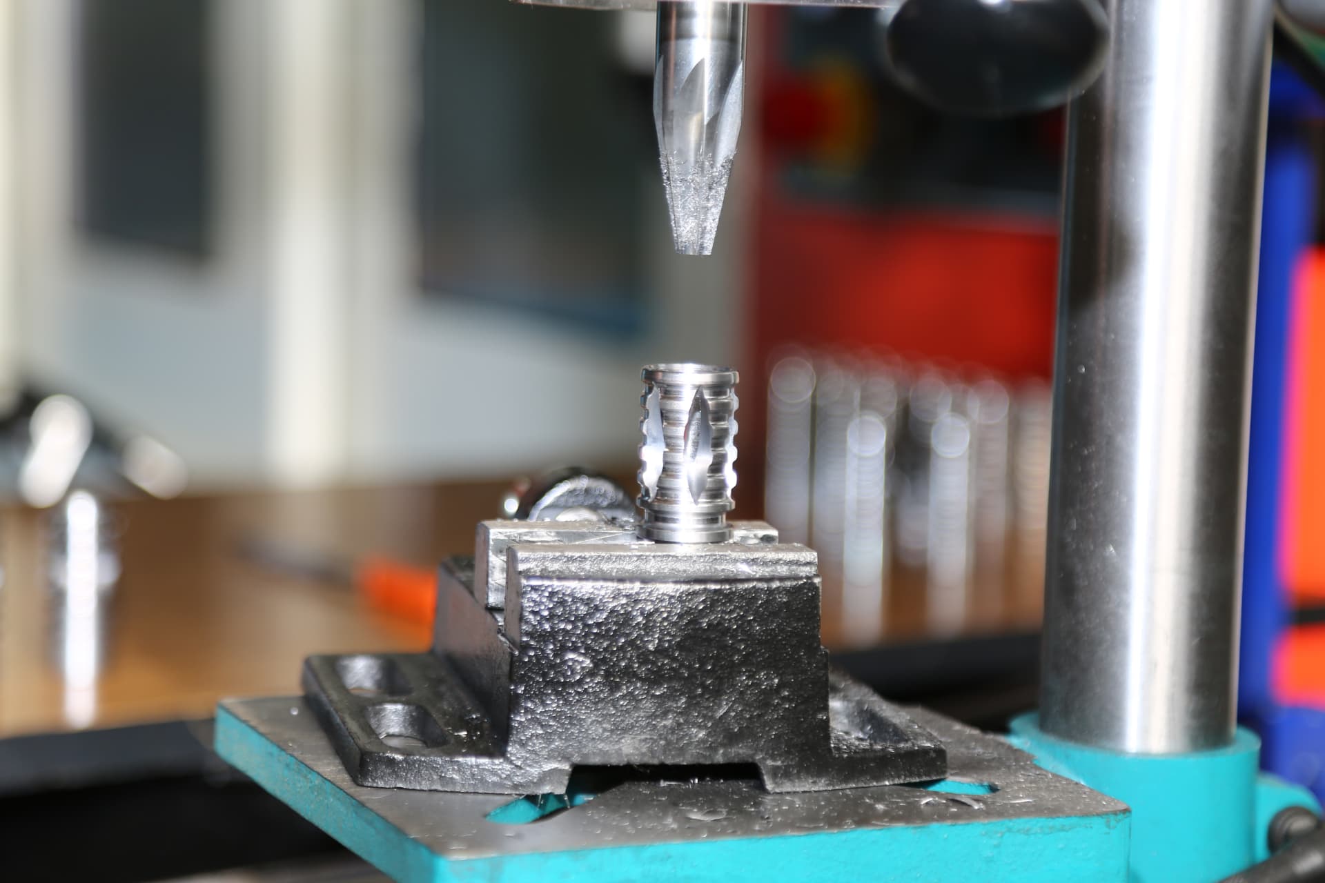 Drilling operation on a precision machined component at HEPTEKNIK